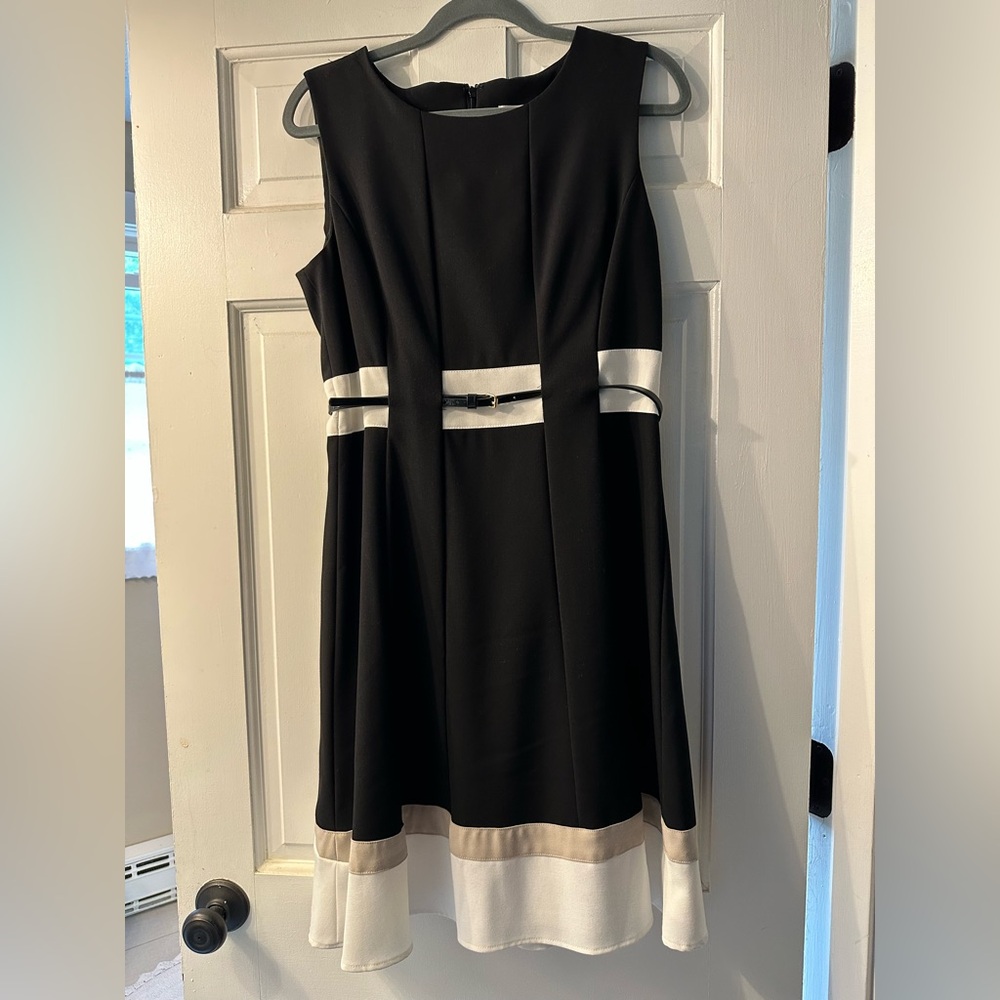 Calvin Klein Black White and Tan Dress